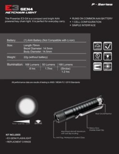 PowerTac E3 Gen4 168 Lumens LED Keychain Light -Sawyer Shop E3