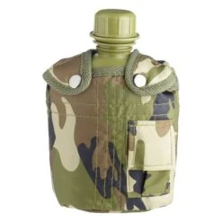 Army Canteen Bottle With Woodland Camo Cover